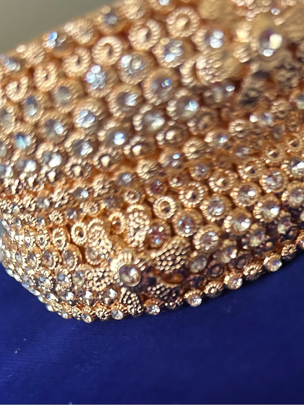 Rose Gold tone Textured Crystal Bangle Set of Two